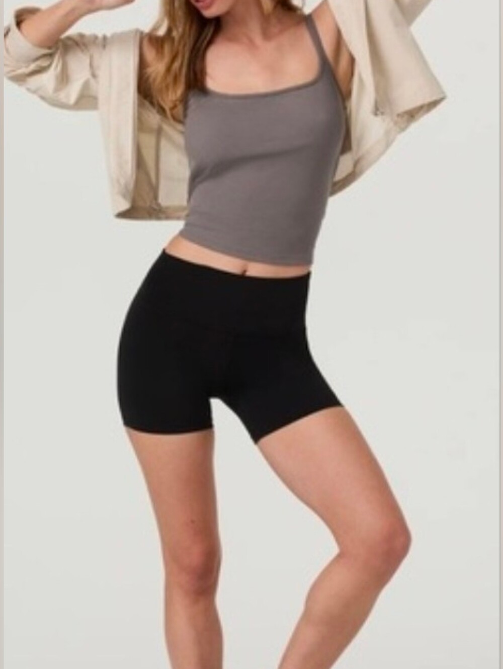 Vuori Pose Cami Chia Brown Ribbed Square Neck Tank Top XL
